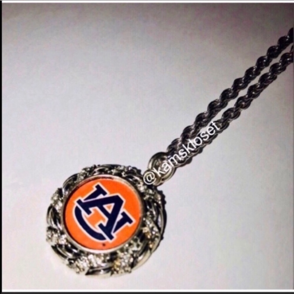 Auburn University Silver Oval Logo Necklace